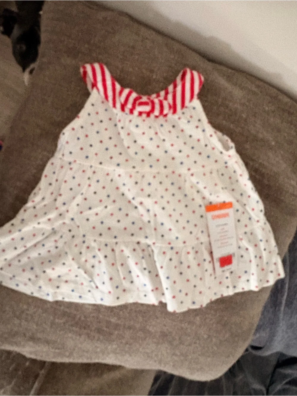 NWT White Sundress with Red Stripe Collar and Red/Blue Polka Dots
